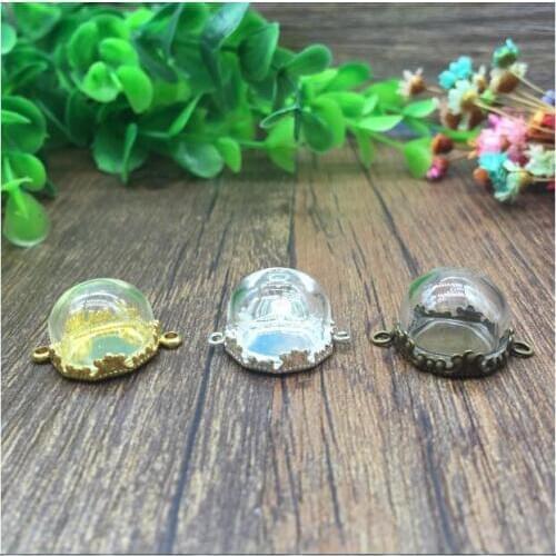20sets/lot 15mm handmade half round glass dome setting base set glass vial pendant jewelry glass globe bottle necklace pendant
