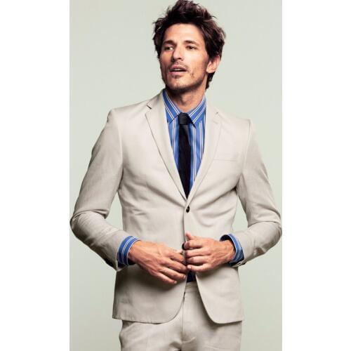 2017 Latest Coat Pant Design Beige Linen Casual Men Suit Slim Fit 2 Piece Blazer Custom Groom Tuxedo Terno Vestidos Jacket+Pant