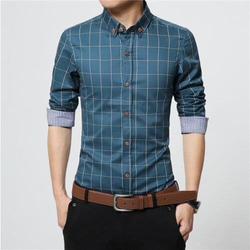 2021 Mens Plaid Cotton Dress Shirts Male High Quality Long Sleeve Slim Fit Business Casual Shirt Plus Size 5XL Casual Men Plaid