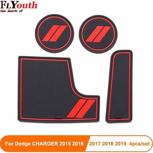 4Pcs For Dodge CHARGER 2015-2019 Car Non-slip Shockproof Door Slot Pad Mat Interior Water Cup Holders Latex Anti-dust Mats