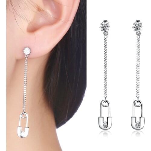 925 Silver Paper Clip Long Chain Dangle Earring For Women Wedding Jewelry Gift