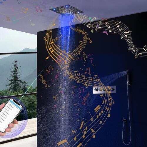 European Style Bathroom Accessories Colorful LED Lights Shower Head 304 Stainless Steel Bluetooth Music Shower Faucet set