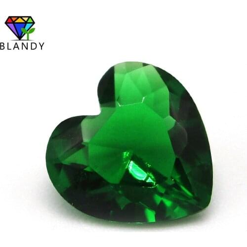 Free Shipping!! 3x3~12x12mm Heart Cut Loose Green Color Glass Stone Synthetic Gems For Jewelry DIY Stone
