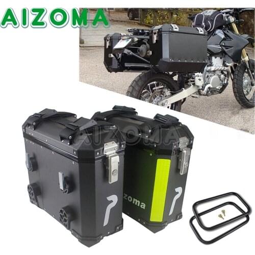 2pcs Universal Motorcycle Lockable Side Cases w/ Rack For BMW YAMAHA KAWASAKI 790/1190 Adventures Storage Pannier Side Box