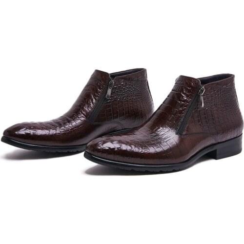 Handmade Men Winter Chelsea Boots Genuine Leather Mens Platform Brogue Casual Ankle Flat Shoes Zipper Dress Designer Brand Boots