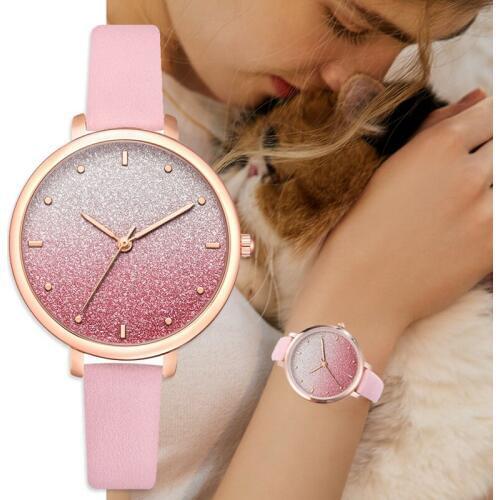 Drop Shipping Gradient Dial Design Watches For Women Fashion Leather Belt Sports Quartz Watch Ladies Clock Relogio Feminino