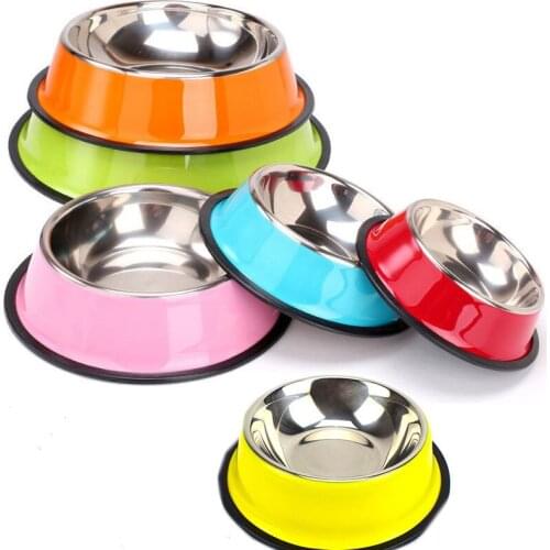 Color Stainless Steel Cat And Dog Bowl Spray Paint Anti-Tipping Non-Slip Pet Bowl Dog Bowl Color Dog Bowl Pet Supplies