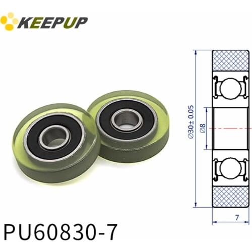 Diameter 30mm, PU polyurethane bearing ,Rubber coated soft pulley/Roller ,width 7mm