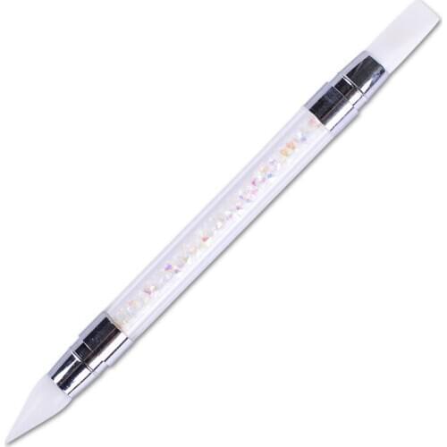 Dual-Ended Nail Art Silicone Sculpture Pen Rhinestones Handle 3D Carving DIY Glitter Powder Picker Manicure Dotting Brush Tool