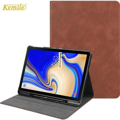 Kemile Ultra slim Leather Case for Samsung Galaxy Tab S4 T830 T835 SM-T835 SM-T835 10.5'' Tablet W S pen holder leather Cover