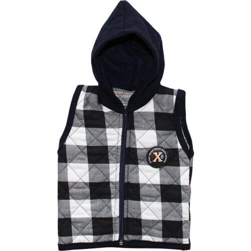 Plaid Black White Hooded Baby Boy Vest