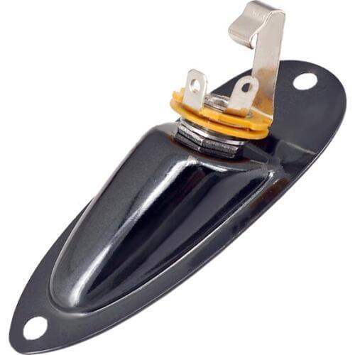 Boat Style 1/4 inch Loaded Guitar Output Mono Jack Plug Socket Plate for Strat Stratocater Style Electric Guitar, Black