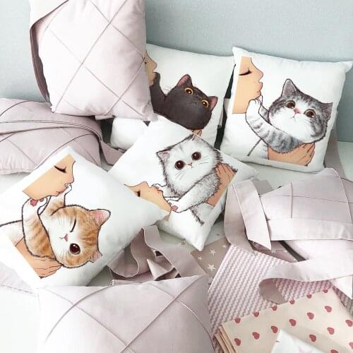 Cute Cat Print Cushion Cases Soft Square Pillow Cover Children Home Bedroom Decor Car Chair Sofa Pillow Case Cojines Decorativos