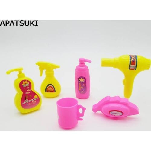 6pcs/lot Mini Doll Accessories Bathroom Product Accessory For Barbie Doll House Hair Dryer Bath Soap Cup Kids Toy
