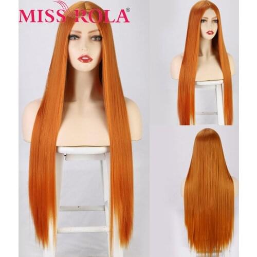 MISS ROLA Synthetic Long Straight Hair For Women Reddish Brown Wigs With Mid-Point Heat-Resistant Natural Daily Cosplay Party