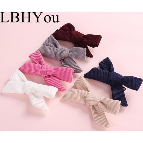 Fashion Girls Corduroy Bows Hair Clips Handmade Fabric Cotton Knot Bow Hairpins School Girls Hair Accessories 18pcs/lot