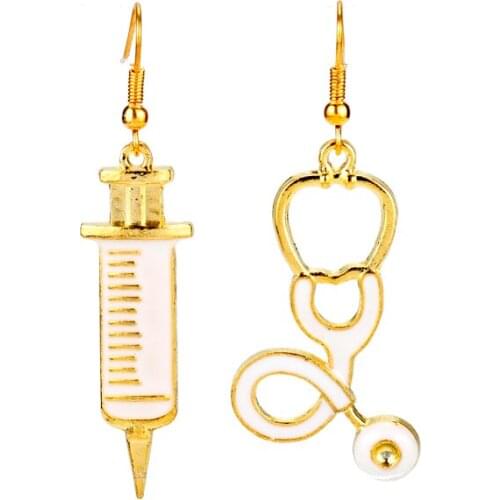 Trendy Syringe Stethoscope Drop Earrings Asymmetrical Earrings Fashion Women Dangle Earrings Doctor Nurse Friends Gifts