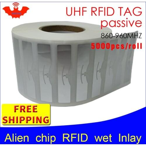 UHF RFID tag sticker Alien 9654 wet inlay EPC6C 915mhz868mhz860-960MHZ Higgs3 5000pcs free shipping adhesive passive RFID label