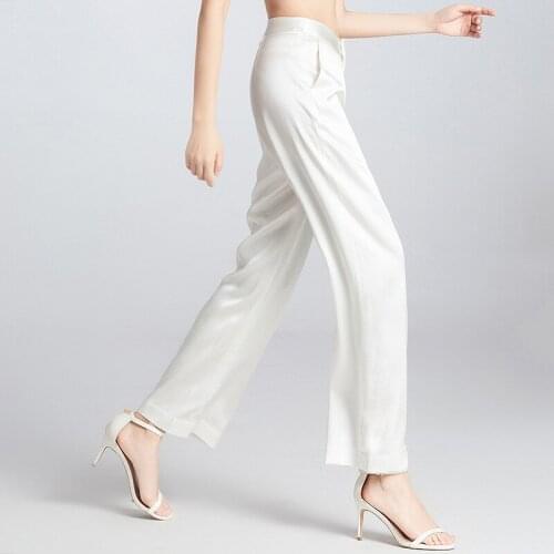 NS141 Original design of large size womens wear heavy silk wide leg pants for women