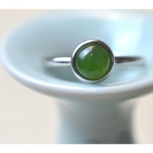 Original S925 Sterling Silver Gold-Plated Natural Hetian Jade Green Jade Simple Fashion All-Match Womens Oval Ring Rings
