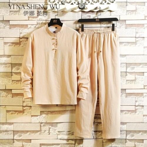 Autumn Men Shirt Suit Man Cotton And linen Shirts Mens High Quality Of Casual Fashion Long Sleeve Shirts Trousers Size M-5XL