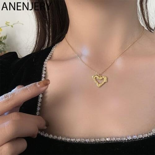 Evimi 925 Sterling Silver Irregular Texture Hollow Heart Necklace for Women Simple Temperament Jewelry Wholesale