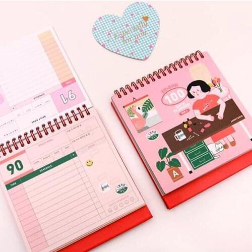 "Girls Daily" 100 Days Planner Cute Agenda Scheduler Spiral Coil Mini Pocket Notebook Stationery Gift