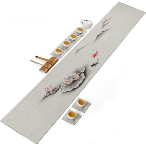 Coffee Tea Table Runner Hand-painted Tea Linen Dining Zen Chinese Style Modern Minimalist Flag Tea tray Decoration Home Living