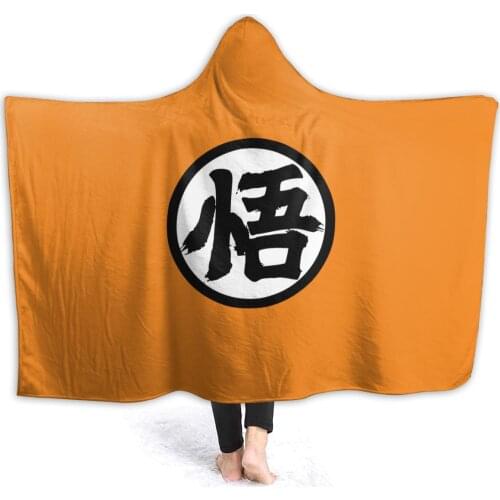 Portable warm flannel Goku Hooded Blanket Anime Harajuku blankets for Sofa Sherpa Fleece Bedspread Wrap