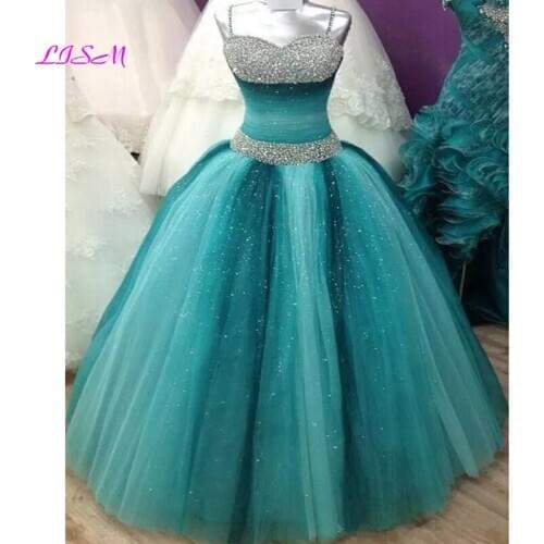 Stunning Puffly Quinceanera Dress Sweetheart Straps Tulle Prom Dresses Beaded Ball Gown Princess Prom Party Gowns