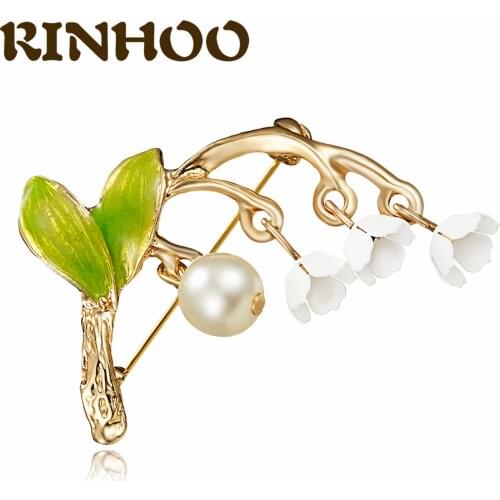 RINHOO Bell Orchids Flower Brooches For Women Elegant Pearl Fashion Plant Brooch Pin Wedding Jewelry High Quality