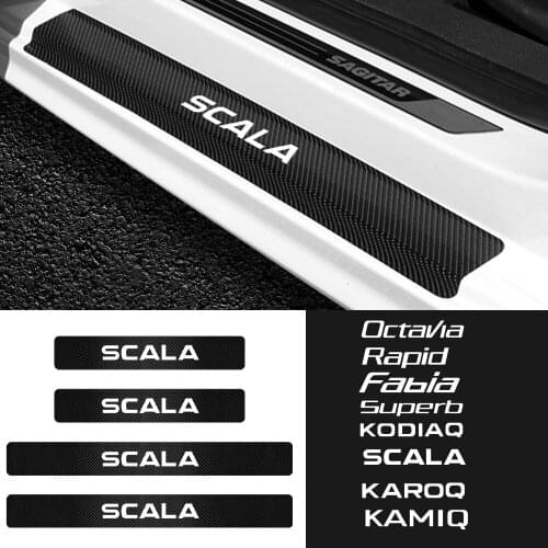 Car Styling 4pcs Door Carbon Fiber threshold Sticker Sill Decal For skoda Octavia Rapid Fabia Superb Kodiaq Accessories