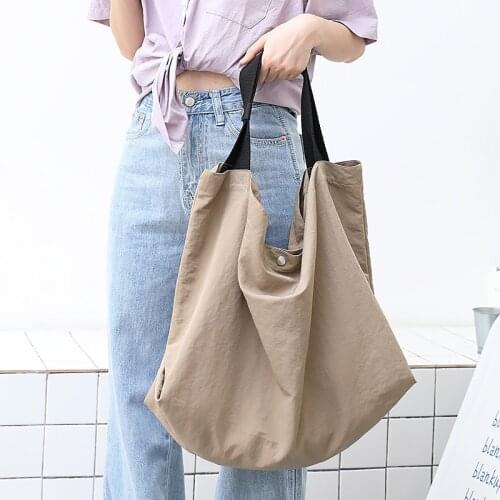 Shoulder Bag Female Leisure Art Waterproof Nylon Fabric Travel Bag Solid Color Wide Strap Thin Simple Large Tote Bag