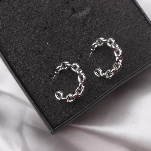 New S925 Pin 2021 Chain Circle C Silver Hollow ellipse Earings Brincos Simple Party Round Acrylic Earrings for Women Jewelry