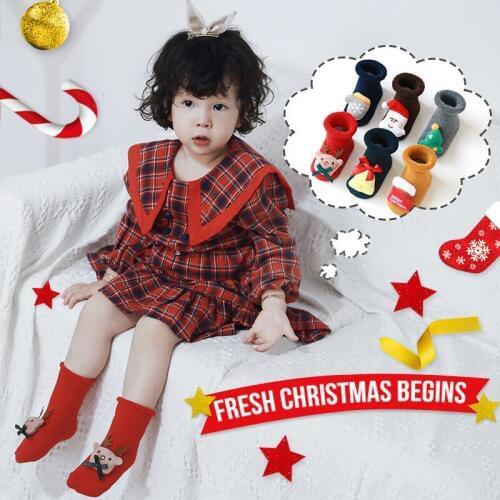 1Pair Baby Socks Casual Winter Christmas Anti Slip Socks Davids Deer Socks Cotton Cartoon Keep Warm Childs Socks Christmas Gift