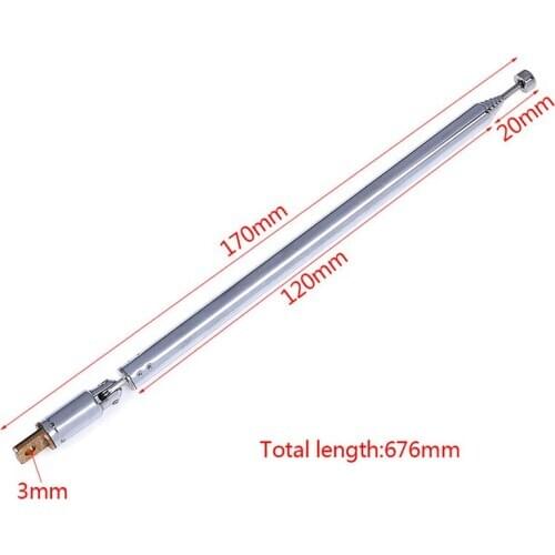 1pc 7 Sections Telescopic Antenna Aerial Car Antennas For Radio TV Silver Expanded Connector Aerial Total Length 765MM New