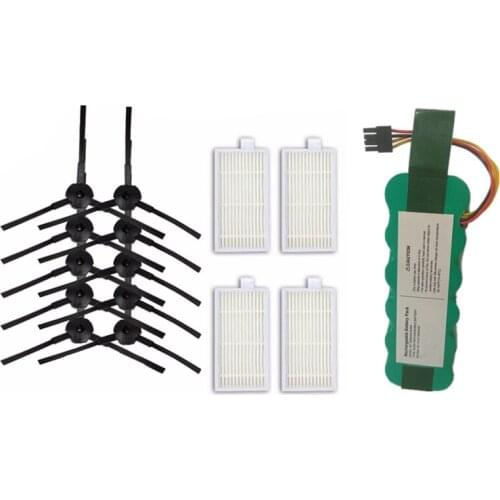 10Pcs Side Brush+4Pcs Filter Hepa For Ariete Briciola 2711 & 1X 2000Mah Ni-Mh Battery For Ariete Ilife2711 2712 2717Ram