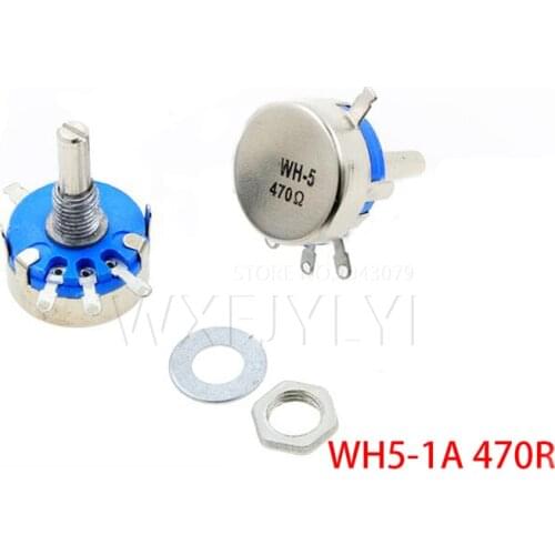 2pcs WH5-1A 1K 1K5 4K7 10K 22K 47K 100K 220K 470K 470R 1M ohm 3-Terminals Round Shaft Rotary Taper Carbon Potentiometer WH5 1A