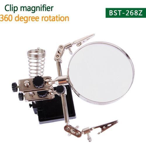 360 rotation Adjustable 5X clip magnifying glass 5 times HD electronic maintenance magnifying Helping Hand Tool Soldering Stand