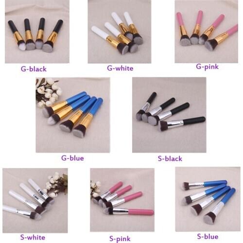 4Pcs Wood Makeup Brush Kit Professional Cosmetic Set Golden Ferrule Black