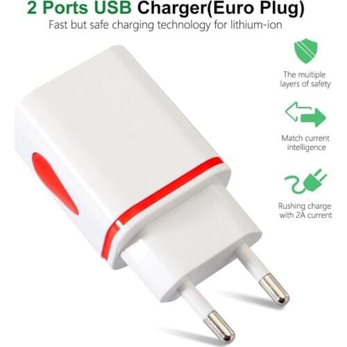 Dual Port 2A Output Travel Plug Power Adapter EU/US Plug USB Charger Portable Wall Mobile Charger For iPhone 12 Huawei Xiaomi