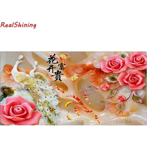 Large size 5D Diy Diamond Painting Cross Stitch full Square Diamond Embroidery Rose peacock and koi fish for room Decor H2171