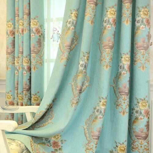 American Curtains for Living Dining Room Bedroom Romantic Green Chenille Jacquard Shading Curtains Support Customized Wholesale