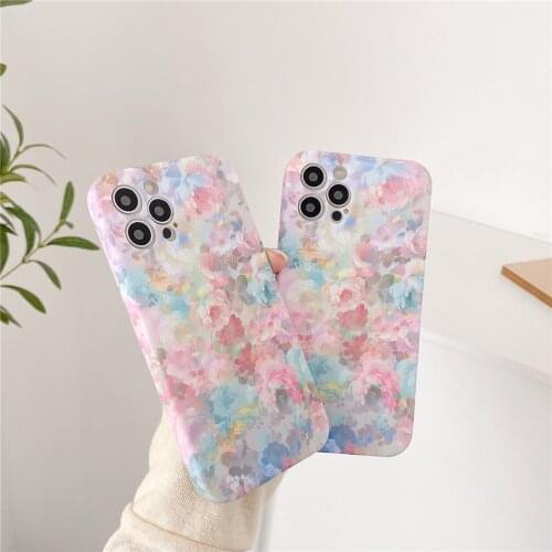 Retro Art Oil Painting Flower Pink Phone Case for iPhone 12 11 Pro XS Max XR X 7 8 Plus SE Watercolor Floral Soft TPU Back Cover