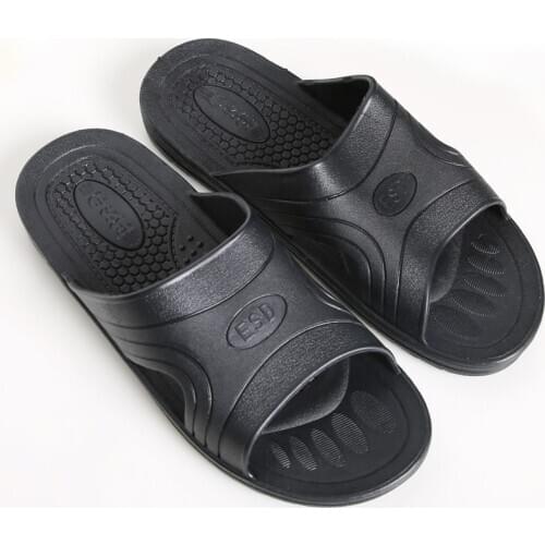 ESD SPU Black Soft Sole Comfortable Anti-skid Anti-static Slippers Clean Room Dust-free Summer Factory Workshop Slippers