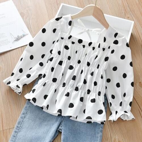 Kids Girls Shirts Baby Spring Autumn Cotton Long-sleeved Shirts Polka Dot Loose Tops Childrens Bottoming Shirts 2-8 Years
