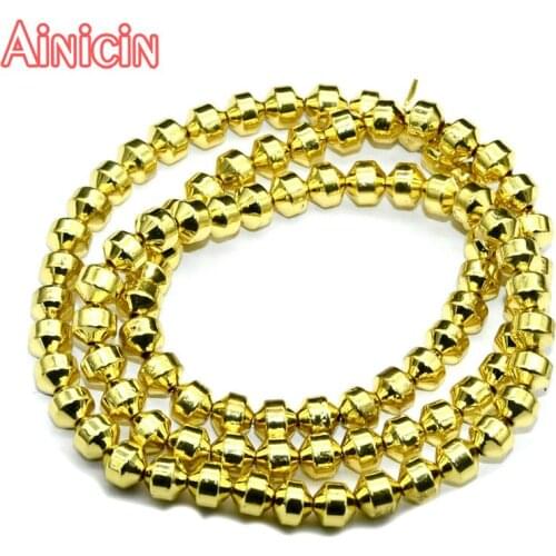 Double Side Cuspate Cylinder Shape Beads 4x5mm Gold Color Plating Hematite Beads DIY Jewelry Making Findings 5pcs/lot