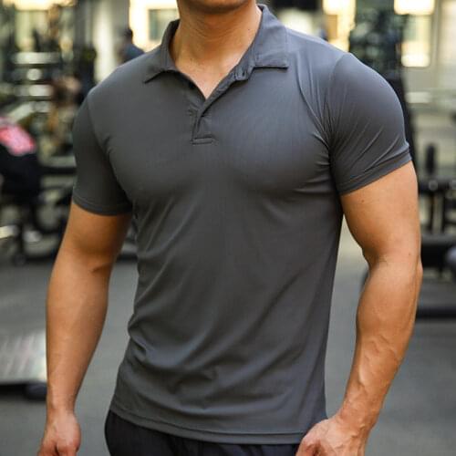 Men Sport Training Ice silk summer Polo T-shirt Short Sleeve Male Casual Quick dry Gym Running Fitness Slim Tees Tops Clothing