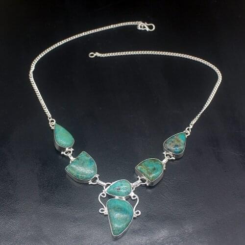 Gemstonefactory Jewelry Big Promotion 925 Silver Gorgeous Green Sea Sediment Ladies Women Chain Necklace 44cm 202101677