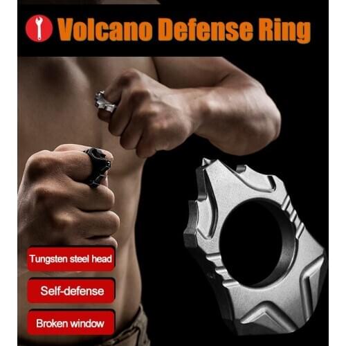 Stainless Steel Ring Tungsten Steel Head Volcano Self-defense Broken Window Men’s Jewelry Women’s Defense Supplies Couple Gifts